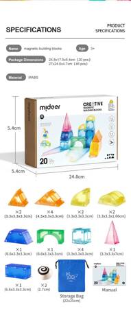 Mideer - Klocki magnetyczne 3D (20 elementów)