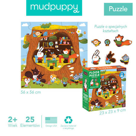 Mudpuppy Puzzle podłogowe Leśna szkoła z unikalnymi kształtami 25 elementów 2+