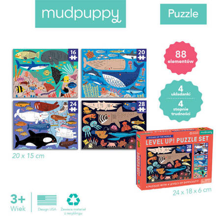 Mudpuppy Puzzle progresywne Oceany świata 16, 20, 24 i 28 elementów 3+