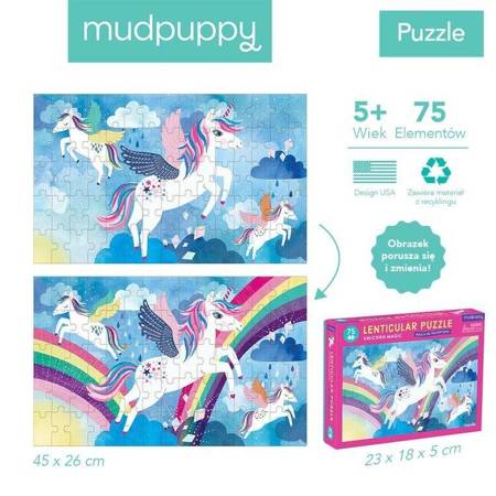 Mudpuppy Puzzle soczewkowe z ruchomym obrazkiem 3D Magiczne jednorożce 75 elementów 5+