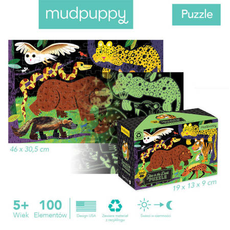 Mudpuppy Puzzle świecące w ciemności Drapieżniki lądowe 100 elementów 5+