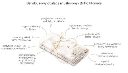 My Memi - Bambusowy otulacz muślinowy 100x100 - boho flowers