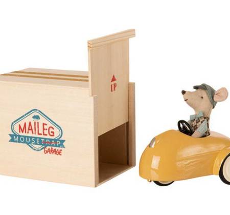 Myszka Maileg - Mouse car w. garage - Yellow