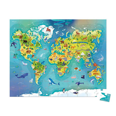 Puzzle w walizce Mapa świata 100 elementów 6+ Made in France, Janod