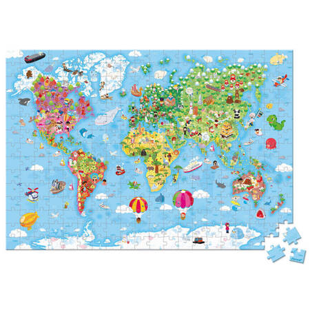 Puzzle w walizce Ogromna mapa świata 300 elementów 7+ Made in France, Janod (stary indeks: J02656)