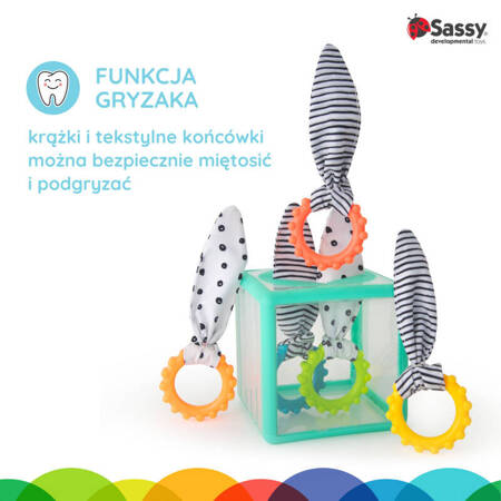 Sassy - Manipulacyjna kostka sensoryczna Montessori - elastyczna kostka sorter z krążkami