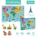 Mudpuppy Puzzle Mapa Świata z elementami w kształcie budynków i zwierząt 5+